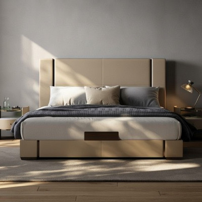 Luxuriöses beiges modernes Polsterbett, bequem und elegant