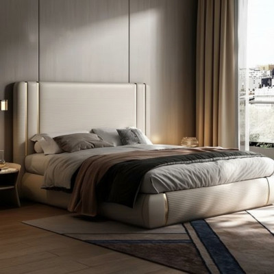 Beiges gepolstertes Bett mit luxuriösem modernen Design