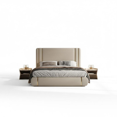 Beiges gepolstertes Bett mit luxuriösem modernen Design