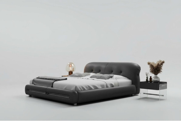 Schwarzes Polsterbett im modernen Design, Komfort und Luxus-Stil