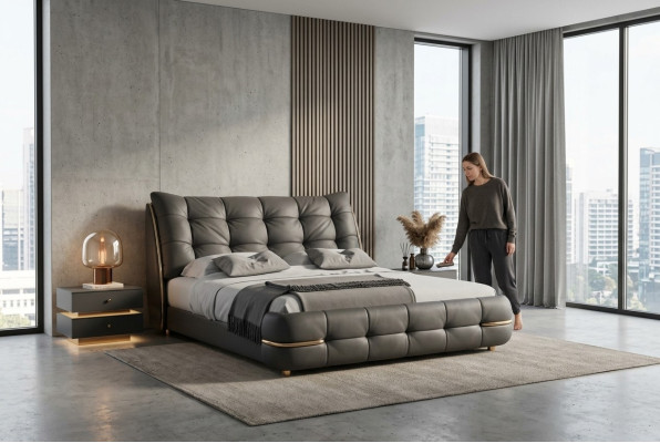 Modernes schwarzes gepolstertes Bett mit elegantem Design