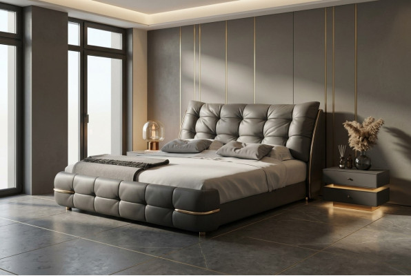 Modernes schwarzes gepolstertes Bett mit elegantem Design