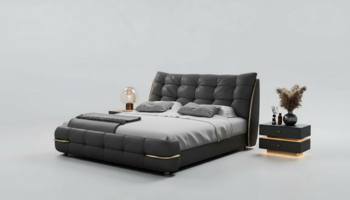 Modernes schwarzes gepolstertes Bett mit elegantem Design