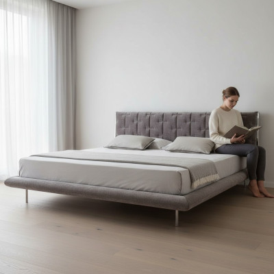 Moderne graue gepolsterte Bett – elegantes Luxus-Bett