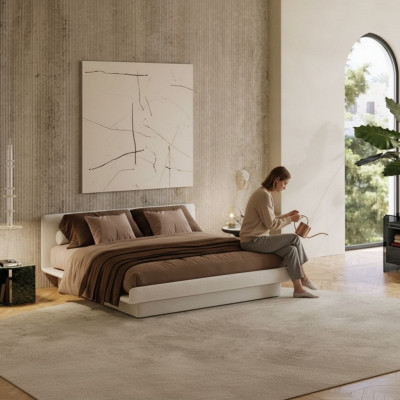 Luxuriöses beiges modernes Polsterbett – bequem und elegant