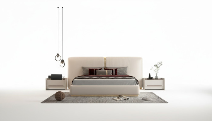 Elegantes gepolstertes Bett im Beige-Design