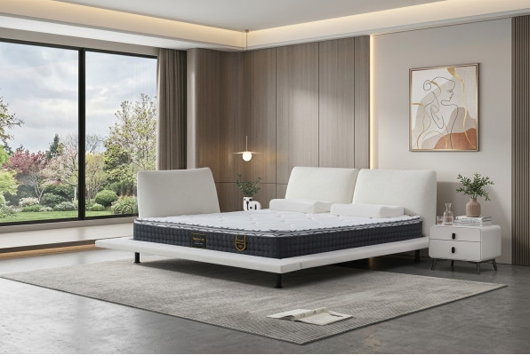 Moderne Boxspring-Bett Comfort Design mit weißem minimalistischen Kopfteil