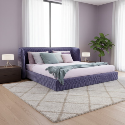 Modernes Design Polsterbett aus luxuriösem Samt in Blau mit elegantem Kopfteil