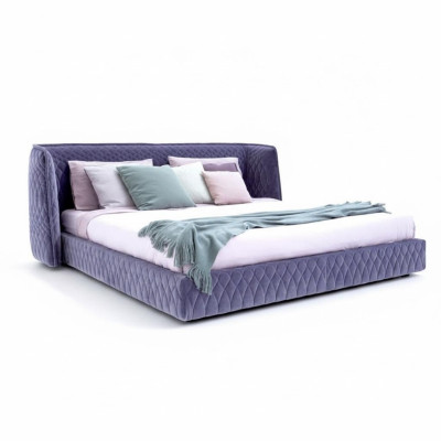 Modernes Design Polsterbett aus luxuriösem Samt in Blau mit elegantem Kopfteil