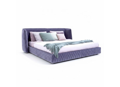 Modernes Design Polsterbett aus luxuriösem Samt in Blau mit elegantem Kopfteil