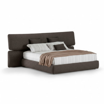 Modernes gepolstertes Bett aus schwarzem Luxusmaterial mit hohem Kopfteil