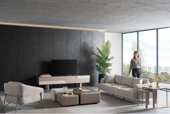 Wohnzimmer Möbelset mit beige Textilbezug modern und stilvoll