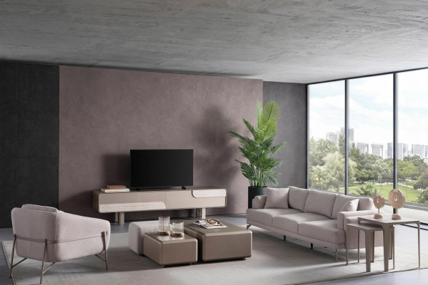 Wohnzimmer Möbelset mit beige Textilbezug modern und stilvoll