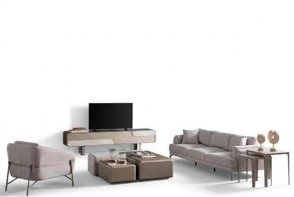 Wohnzimmer Möbelset mit beige Textilbezug modern und stilvoll