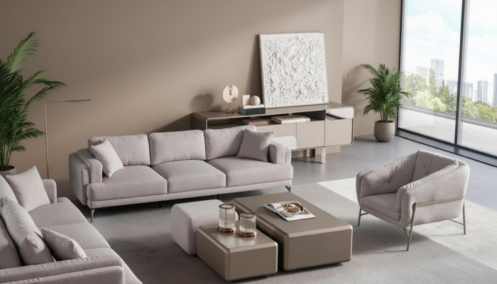 Modernes Wohnzimmermöbelset aus Holz in Beige