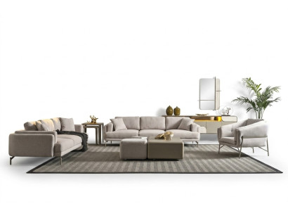 Modernes Wohnzimmer Set mit beigen Textilsofas, Couchtischen
