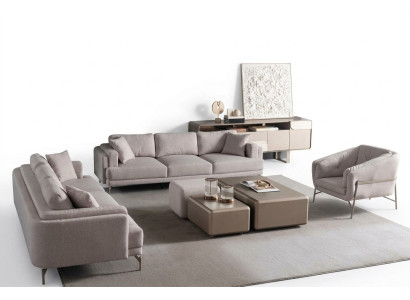 Wohnzimmer Möbelset aus Textil in Beige mit modernen Sofas, Sessel