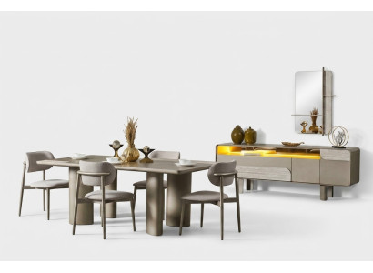 Elegantes Esstisch-Set aus Holz in Beige mit Stühlen und Konsole