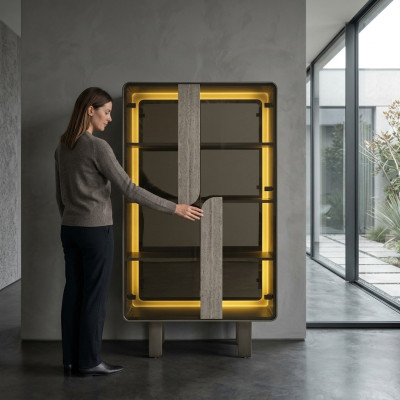 Holz Vitrine in Beige modern elegante Aufbewahrungsschrank