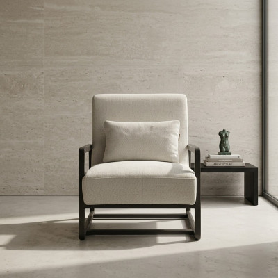 Beiger Textil-Sessel modern mit Holzrahmen