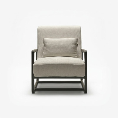 Beiger Textil-Sessel modern mit Holzrahmen