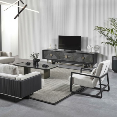 Moderner Wohnzimmermöbel-Set aus Textil in Braun mit Sessel