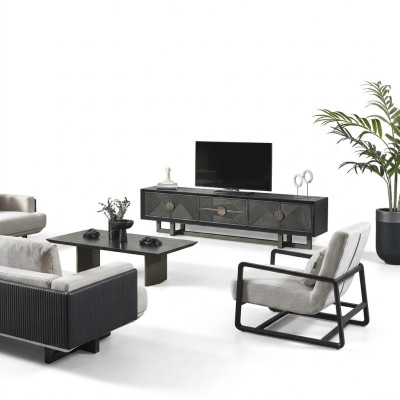 Moderner Wohnzimmermöbel-Set aus Textil in Braun mit Sessel