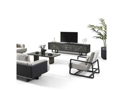 Moderner Wohnzimmermöbel-Set aus Textil in Braun mit Sessel