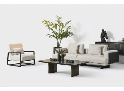 Elegantes Wohnzimmermöbelset aus Holz in Braun mit 3-Sitzer, Sessel