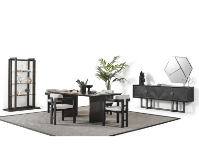 Eleganter Esstisch aus Holz in Braun mit 4 Stühlen, Konsole