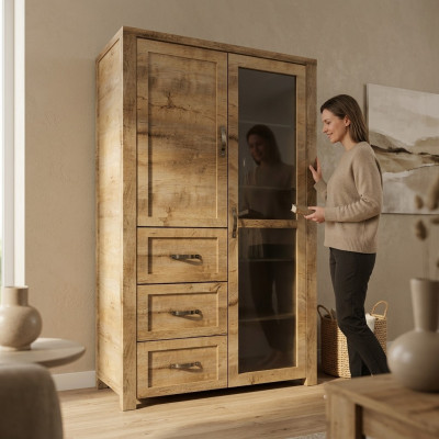 Elegantní hnědá dřevěná vitrína v moderním stylu