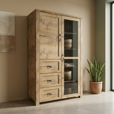 Elegantní hnědá dřevěná vitrína v moderním stylu