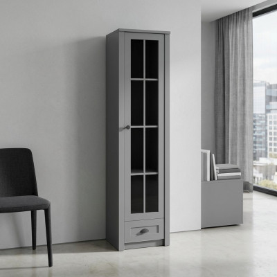 Moderní a elegantní šedá dřevěná vitrína