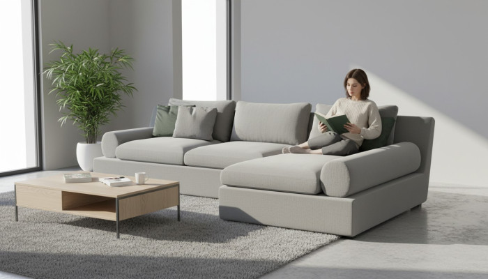 Ecksofa  Ästhetik der Form und Weichheit des Stoffes
