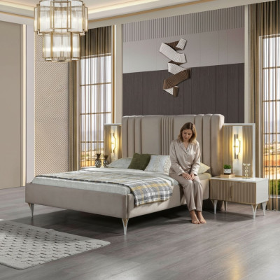 Schlafzimmer 3tlg. Bett + Nachttische Möbel Set elegant