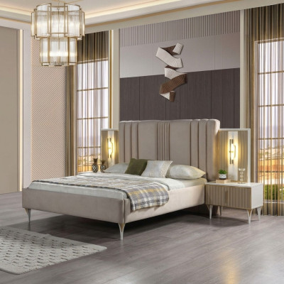 Schlafzimmer 3tlg. Bett + Nachttische Möbel Set elegant