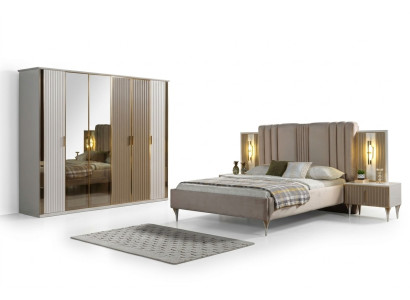 Schlafzimmer Set Bett 2 Nachttische Kleiderschrank modern 4tlg