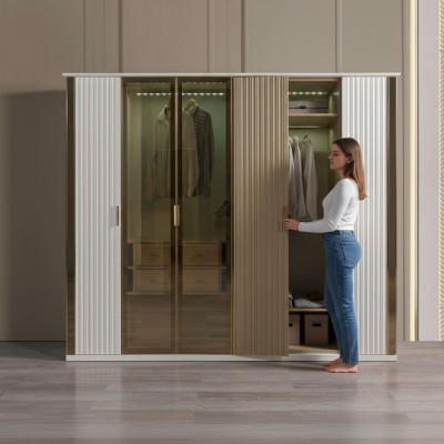 Kleiderschrank Glas Luxus Design modern Schlafzimmer 234 cm groß