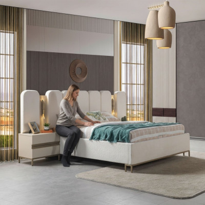 Polsterbett Schlafzimmer mit 2 Nachttischen modern bequem 3tlg Set