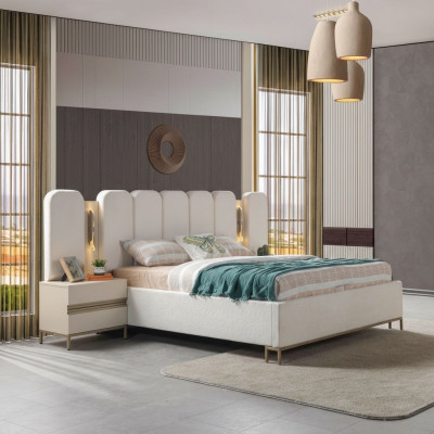 Polsterbett Schlafzimmer mit 2 Nachttischen modern bequem 3tlg Set