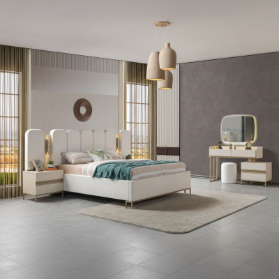 Komplettes Schlafzimmer-Set mit Kommode Spiegel Bett & Nachttischen