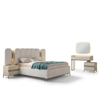 Komplettes Schlafzimmer-Set mit Kommode Spiegel Bett & Nachttischen