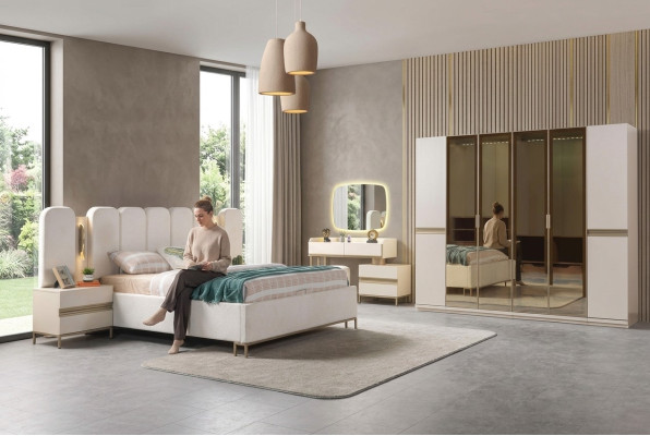 Komplettes Schlafzimmer Set 6tlg Bett Schrank Nachttische modern