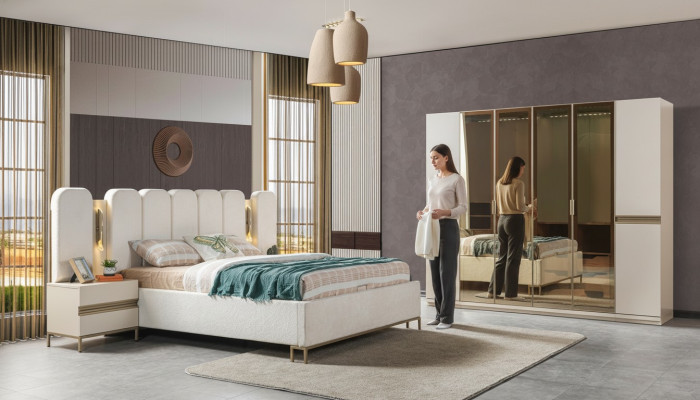 Komplettes Schlafzimmer Set 4tlg Bett Schrank Nachttische modern