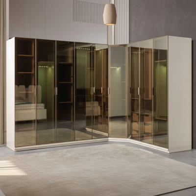 Eckkleiderschrank modern getöntes Glas Schlafzimmer groß Design