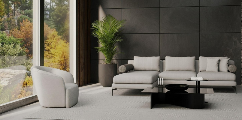 Ecksofa mit Sessel für das Wohnzimmer Linien, in denen Komfort wohnt