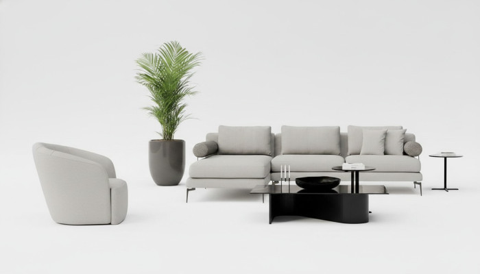 Ecksofa mit Sessel für das Wohnzimmer Linien, in denen Komfort wohnt