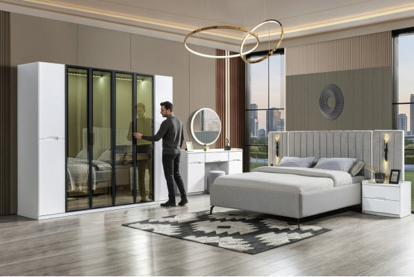 Komplett Schlafzimmer 4tlg Set Bett Schrank Nachttische Holz 6tlg