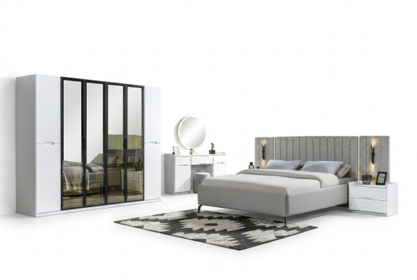 Komplett Schlafzimmer 4tlg Set Bett Schrank Nachttische Holz 6tlg