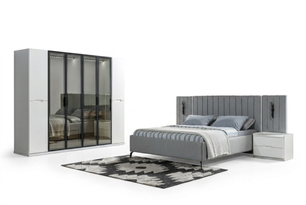 Komplett Schlafzimmer 4tlg Set Bett Schrank Nachttische Holz